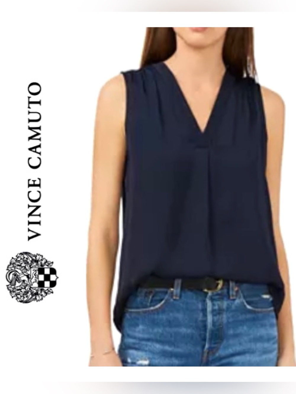Vince Camuto Navy Rumpled Satin Blouse